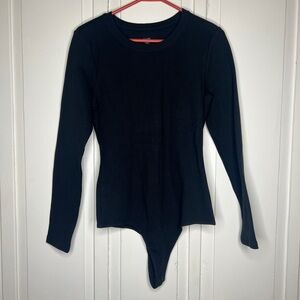 Nuuds Ribbed Black Long Sleeve Bodysuit